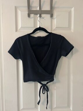 Brandy Melville Black Wrap Tie Crop Top